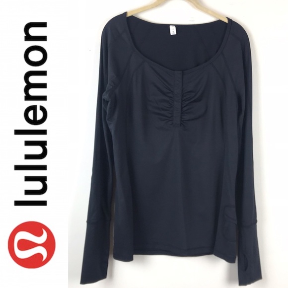 lululemon athletica Tops - Lululemon Black Snap Ruched Running Henley Top 10